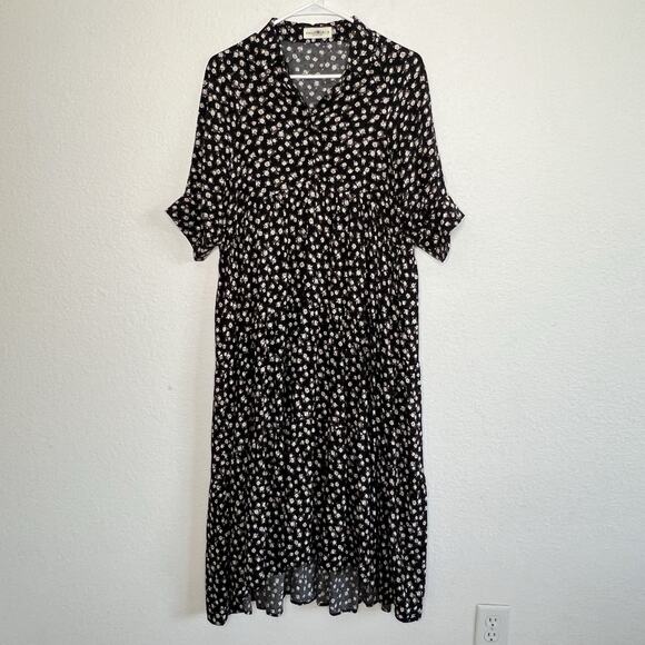 Natural Life Rebecca Black Floral Midi Dress Small Cottage Boho 3/4 Sleeves V11 - Picture 5 of 9